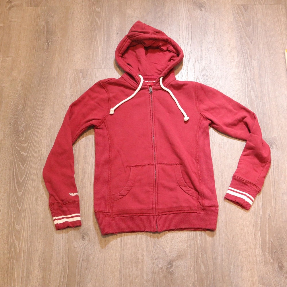 Mitchell & Ness Womens Red Full‎ Zip Hoodie Nostalgia Co Size S distressed look